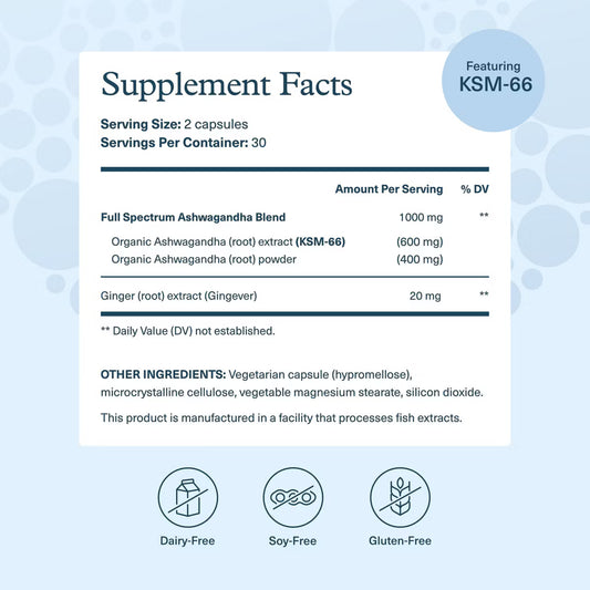 Youtheory Ashwagandha 1,000 mg – Apoyo para el Estrés y el Cortisol con KSM-66® y Jengibre (90 Cápsulas Vegetarianas)