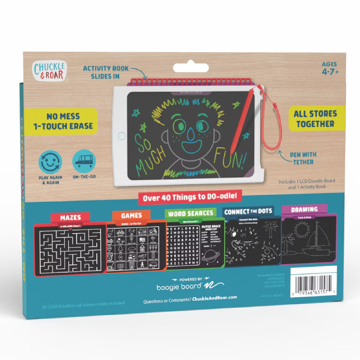 Chuckle & Roar Pizarra LCD de Dibujo con Actividades Portátil para Niños de 3+ Años.