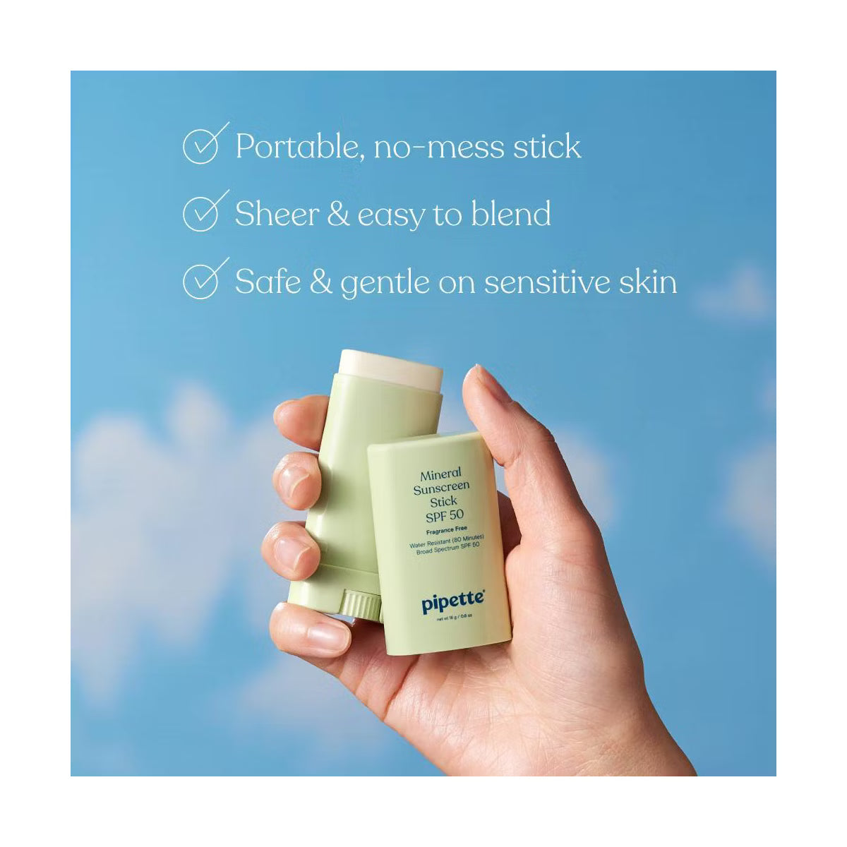 Pipette Protector Solar Mineral en Barra SPF 50 – 0.6 oz (17 g)